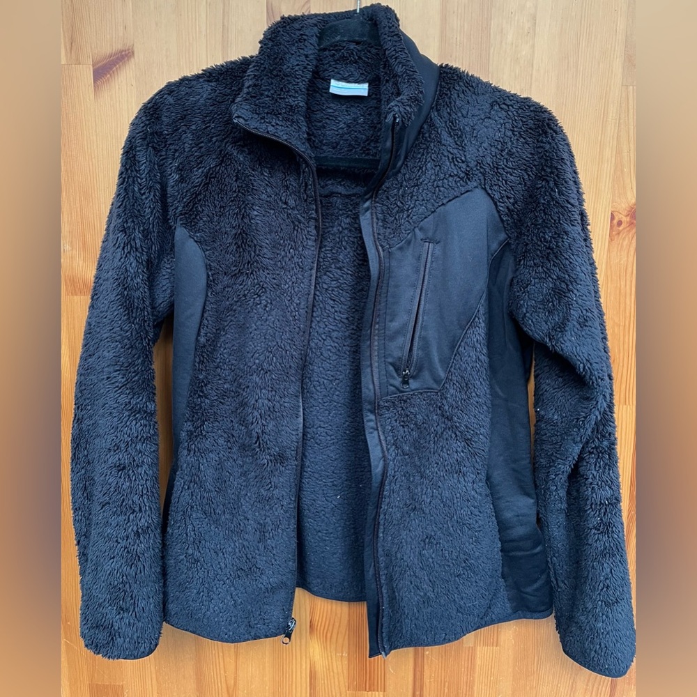 Colombia Women's Black Faux Fur Full Zip Jacket Zippered Pockets - Size Small